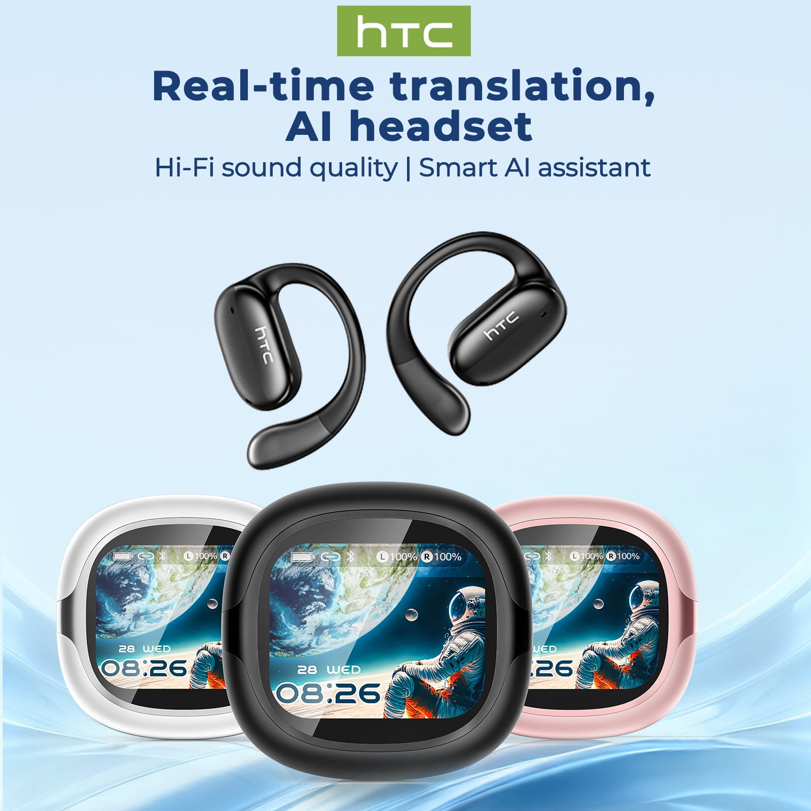 HTC NE58 AI Language Translation Earbuds Wireless Earbuds Real Time for 135 Languages Translator Device with APP 36H Playtime in Ear Headphons