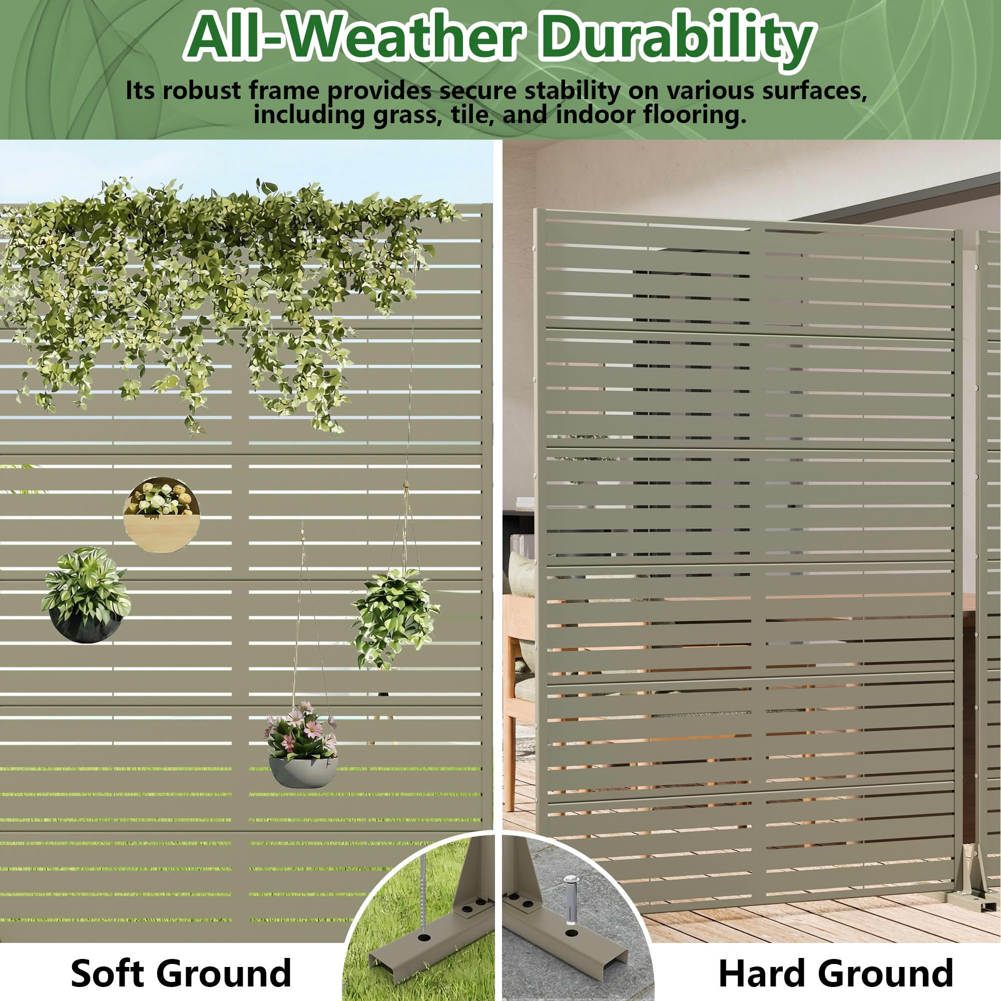 MAYEERTY 2-Piece Outdoor Metal Privacy Screen 6ft × 4ft Olive Gray, 6-Panel Classic Louvered, Easy Install for Patio