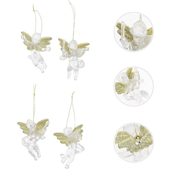 12pcs Clear Glass Angel Pendants Mini Ornaments for Small Christmas Tree Decorations Xmas Bell Hanging Decor