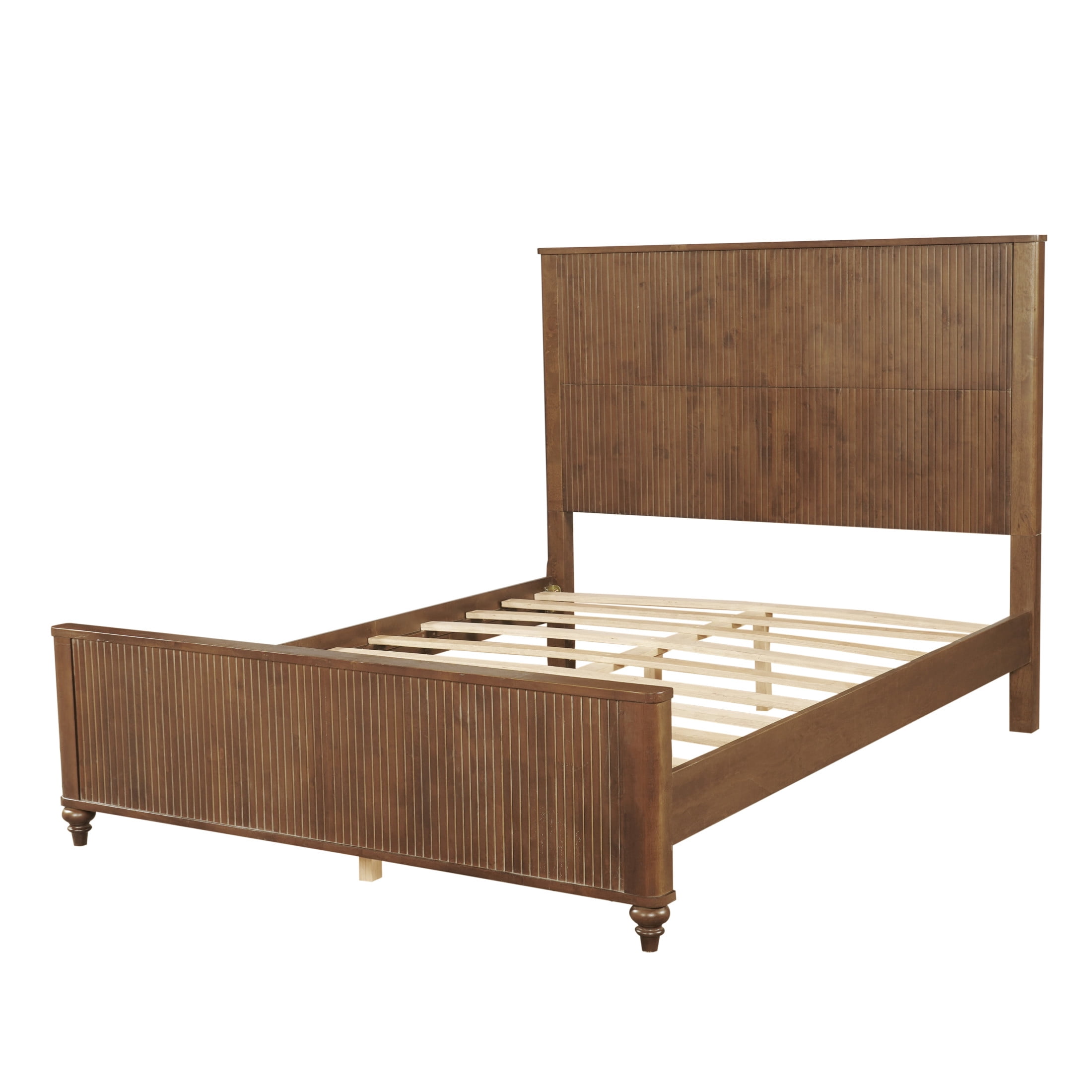 Christopher Knight Home Modern Queen Bed Frame with 2 Drawer Nightstands, Grooved Design, Walnut