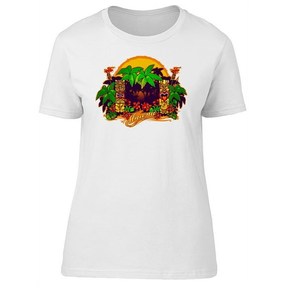 Tiki Statues And Palm Trees T-Shirt Women -Image by Shutterstock, Female Large