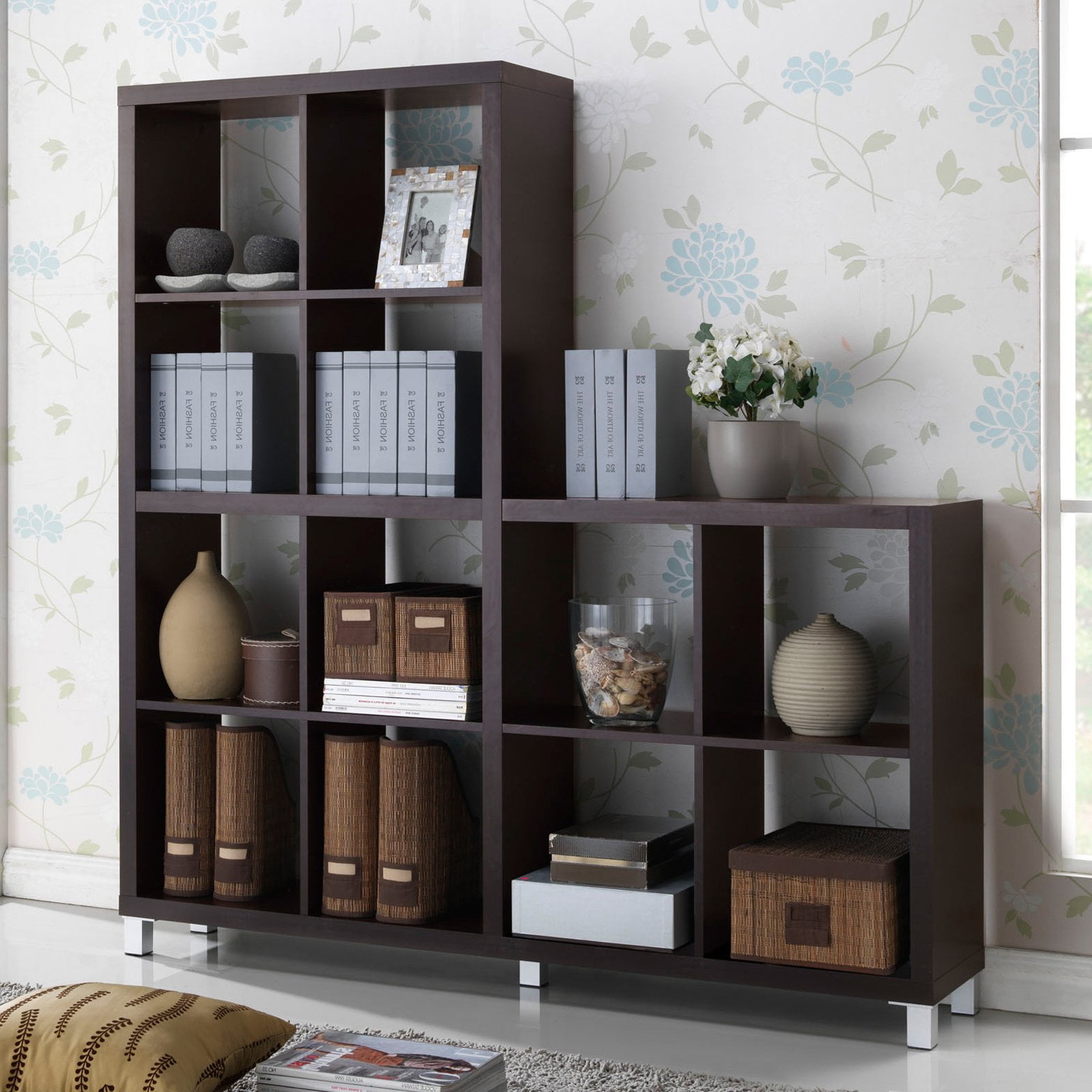 Wholesale Interiors Sunna Modern Cube Shelving Unit, Dark Brown