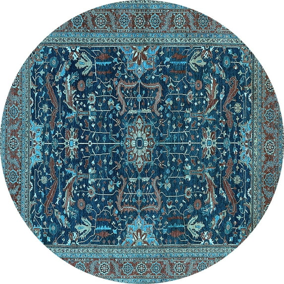Ahgly Company Indoor Round Oriental Light Blue Industrial Area Rugs, 8' Round