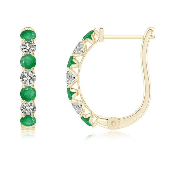 ANGARA Natural Emerald and Diamond Huggie Hoop Earrings in 14K Yellow Gold for Women (Size-2.5mm) | May Birthstone, Birthday, Anniversary, Jewelry Gift for Women | Natural Emerald Earrings