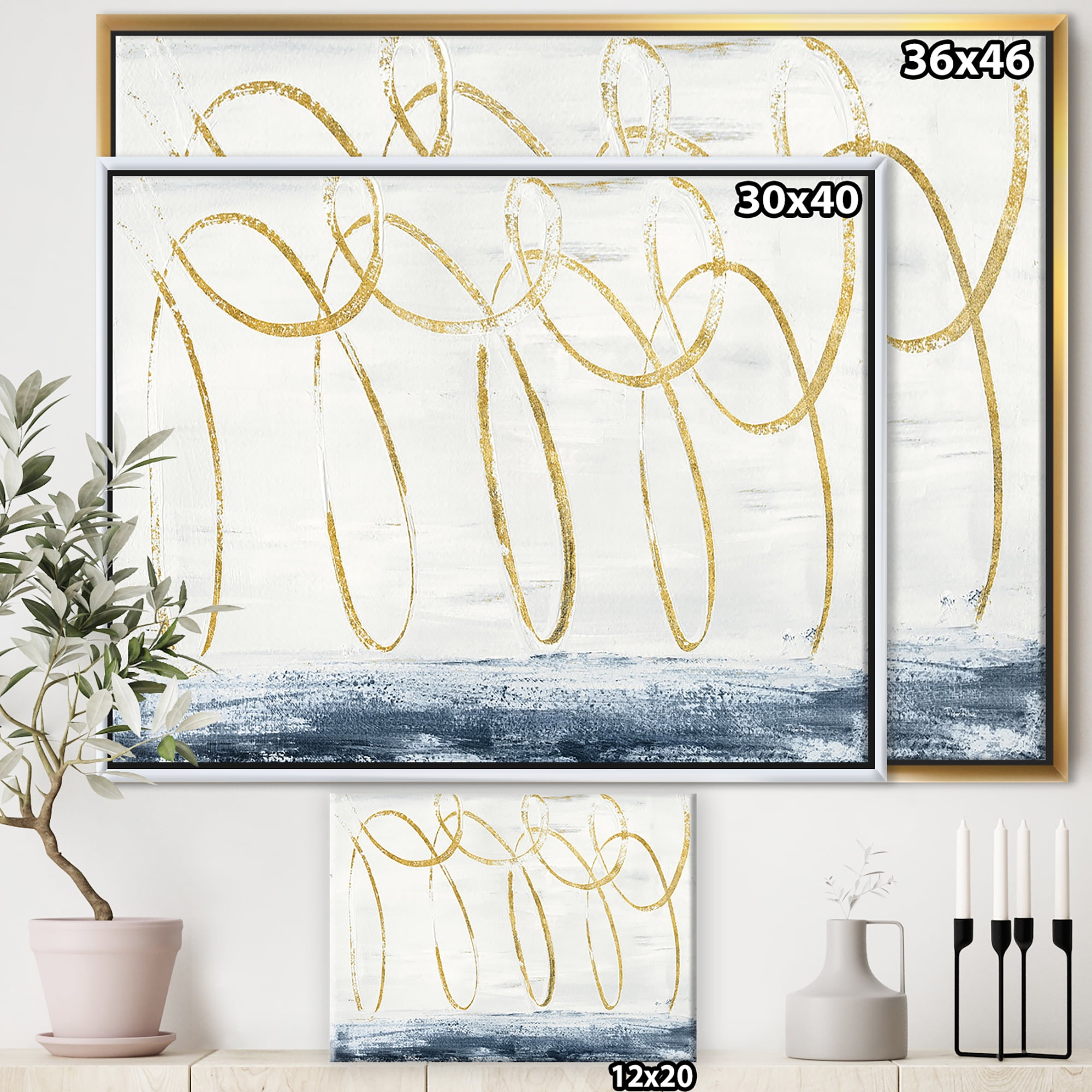 Designart ' Gold Abstract Geometric Shape ' Modern Transitional Framed Canvas