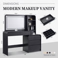 thumbnail image 3 of Modern Glass Top Vanity Desk with LED Mirror and Touch Switch, Makeup Vanity Table with Storage Drawers, Bedroom Dressing Table with Cruved Design, 3 of 9