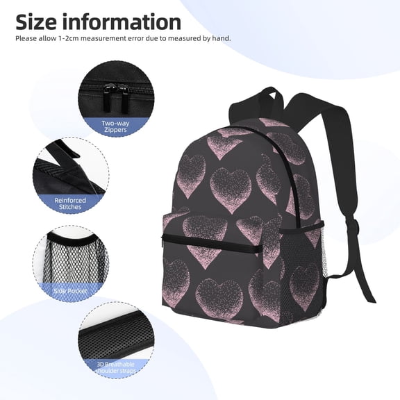 Gukieu pink hearts Print Backpack, Waterproof Backpack with Adjustable Shoulder Straps, Suitable for Campus, Business, Travel, Unisex