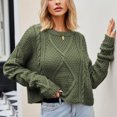 thumbnail image 2 of Lovskoo Sweaters for Women Trendy Casual Long Sleeve Round-Neck Solid Ladies Warmth Tops Blouse Green, 2 of 8