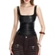 thumbnail image 2 of CORIRESHA Camiseta sin mangas de piel sintética para mujer, con cremallera trasera, cuello cuadrado, sin mangas, fruncido, 2 of 4