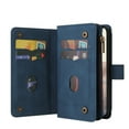 thumbnail image 4 of Zipper Wallet Case for Google Pixel 6 Pro, [15 Card Slots] [Zipper Pocket] Luxury PU Leather Flip Folio Cover with [Magnetic Clasp] [Wrist Hand Strap] [Kickstand] Skin-Feeling Shockproof Case,Blue, 4 of 10