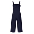 thumbnail image 5 of Linen Jumpsuit Womens Wide Leg One Piece Adjustable Straps Summer Bib Overalls With Pockets Dark Blue L, 5 of 5