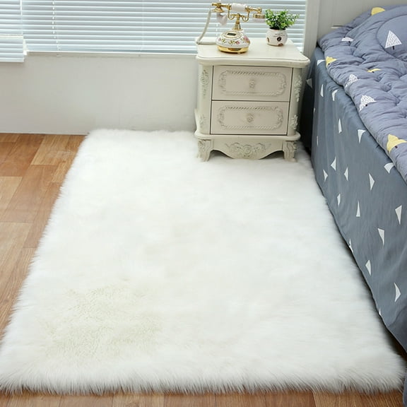 ODOMY Shaggy Plush Ultra Soft for Bedroom Bedside Rectangle Area Rugs Home Decor Mats-60*150cm-WHITE