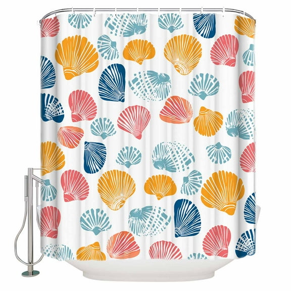 Colorful Shell Shower Curtains for Bathroom Waterproof Fabric Bath Curtains Decor Bath Tub Curtain Watercolor Summer Beach Coastal Decorative Shower Curtain Sets with 12 Hooks, 72x72 Inch