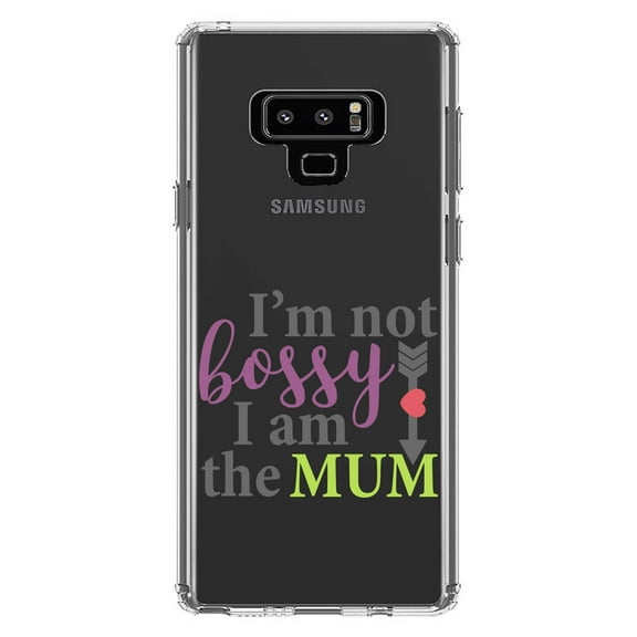 DistinctInk Clear Shockproof Hybrid Case for Samsung Galaxy Note 9 - TPU Bumper Acrylic Back Tempered Glass Screen Protector - I'm Not Bossy I Am The Mum