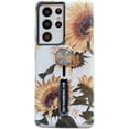 thumbnail image 1 of Samsung Galaxy S21 Ultra 5G Cas Doigt Poignée Pied, Conception Florale Mignon Robuste Résistant aux Chocs Slim Doux TPU + Mat PC Double Couche Anneau Sangle Couverture pour Galaxy S21 Ultra - 2021(Tournesol), 1 of 6