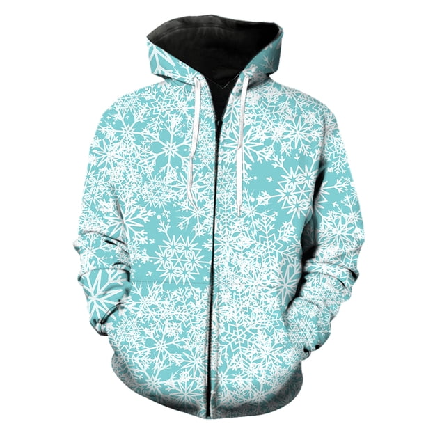 Sudadera con capucha y cremallera para hombre, diseño de copos de nieve de invierno, estilo urbano, para adolescentes, informal, de primavera, estilo Harajuku, con estampado 3D y capucha.