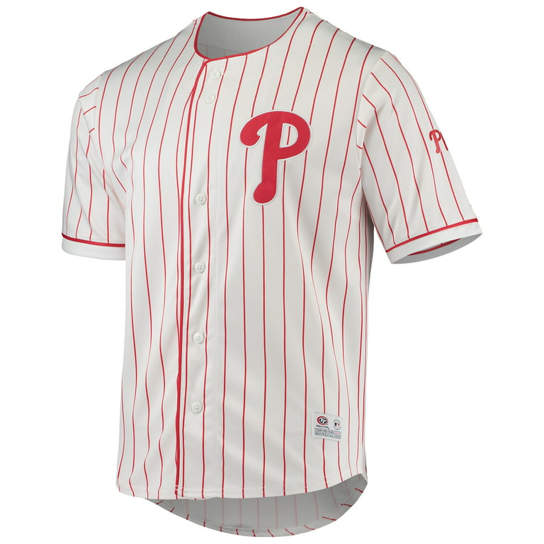 Men's True-Fan White/Red Philadelphia Phillies Pinstripe Jersey 