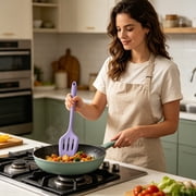 FXMLRLK 1 Pc Colorful Silicone Slotted Turner, Heat Resistant Non-Scratch Kitchen Spatula Flipper with Comfortable Handle for Fish, Eggs, Pancakes and More(Red)