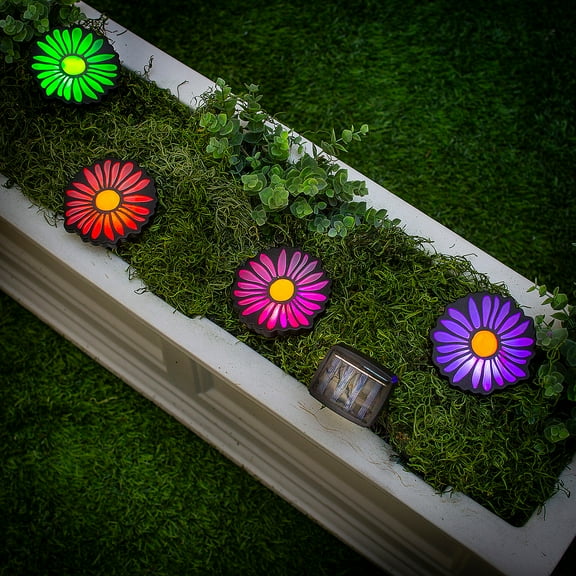 4 1/4" Bright Color Solar-Powered Flower Garden Stakes Set