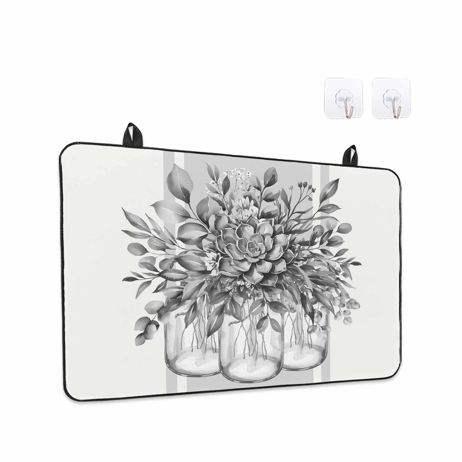 Eucalyptus Grey Stove Top Cover for Electric Stove, Heat-proof & Non Slip Glass Top Stove Cover Protector, Vintage Bottle Succulents Flower Stripes Kitchen Flat Cooktop Rubber Mat 28.5x20.5 Inches