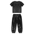 thumbnail image 7 of iiniim Girls Boys Hip Hop Jazz Dance Outfit Metallic Sparkly 2 Piece Short Sleeve T-Shirt and Shiny Pants Set Black 130, 7 of 7