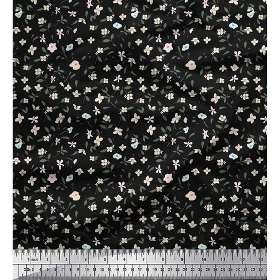 Soimoi Cotton Duck Fabric Leaves & Floral Shirting Print Fabric by Yard 42 Inch Wide