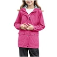 thumbnail image 2 of Girls Solid Color Slicker Shell Anorak, Girls Hooded Raincoat Kids 3-14 Years Rain Jacket Kids Outdoor Rain Jacket Lightweight Windbreaker Jacket Rain Jacket with Pockets, Hot Pink 110, 2 of 8
