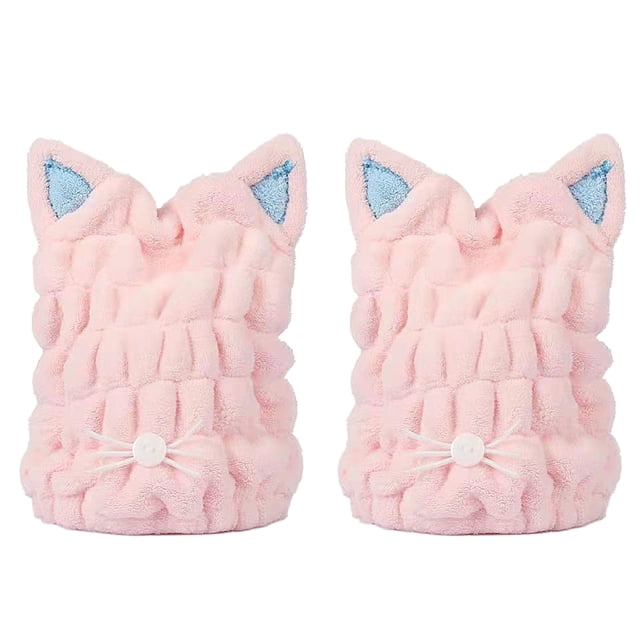 Gorro de secado rápido para cabello súper absorbente, toalla de superfibra para secar el cabello, pañuelo bonito, gorro con orejas de gatito