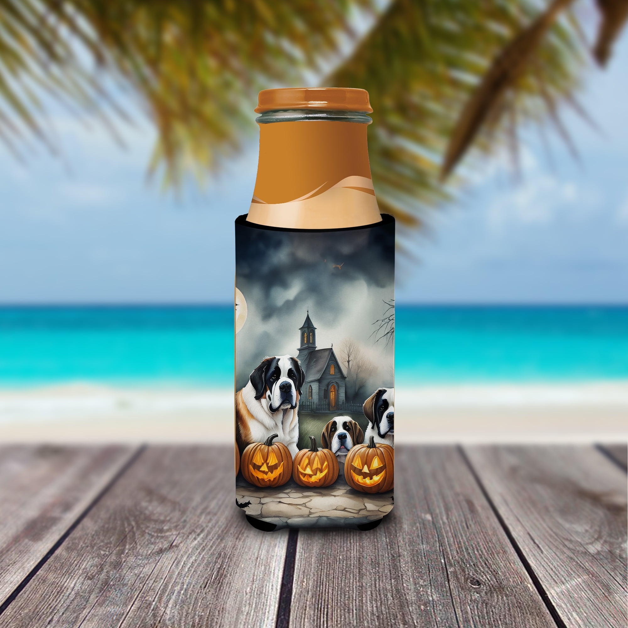 Carolines Treasures  0.25 x 6.5 x 4 in. Saint Bernard Spooky Halloween Hugger for Ultra Slim Cans