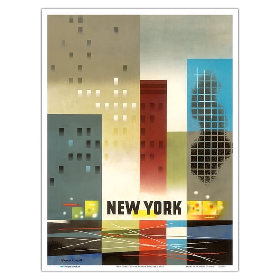 New York City - New York - Vintage Airline Travel Poster by Weimer Pursell c.1950 - Master Art Print (Unframed) 9in x 12in