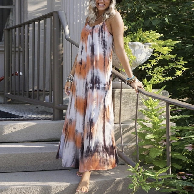 drppepioner Robe d'Été Mode Femme Décontractée Imprimée Col en V Sans Manches Longue Robe