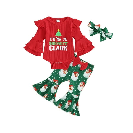 

Meihuid Baby Girls Outfits Christmas Ribbed Romper and Flared Pants Headband
