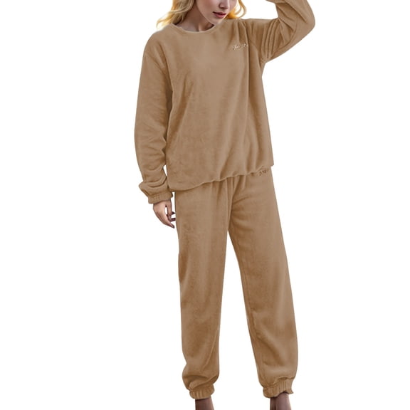 XIAONU Womens Cozy Loungewear Set Soft Long Sleeve Top With Elasticated Ankle Pants Warm Leisure Sleepwear