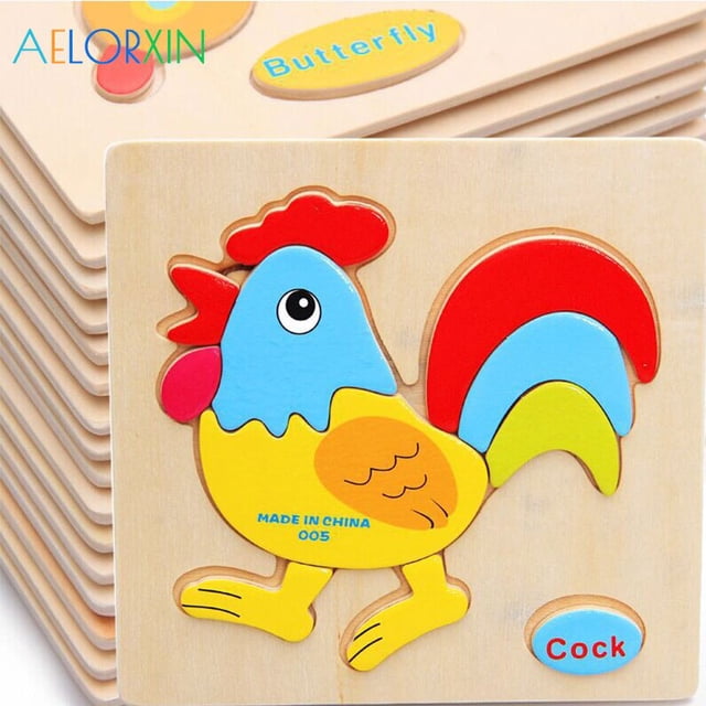 Colorful Kid Wooden Animals Cartoon Picture Puzzle Kids Baby Educational Toys Train Children Newborn Early Development heqiyong LED