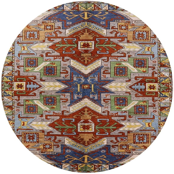 Ahgly Company Indoor Round Mid-Century Modern Light French Beige Brown Oriental Area Rugs, 3' Round