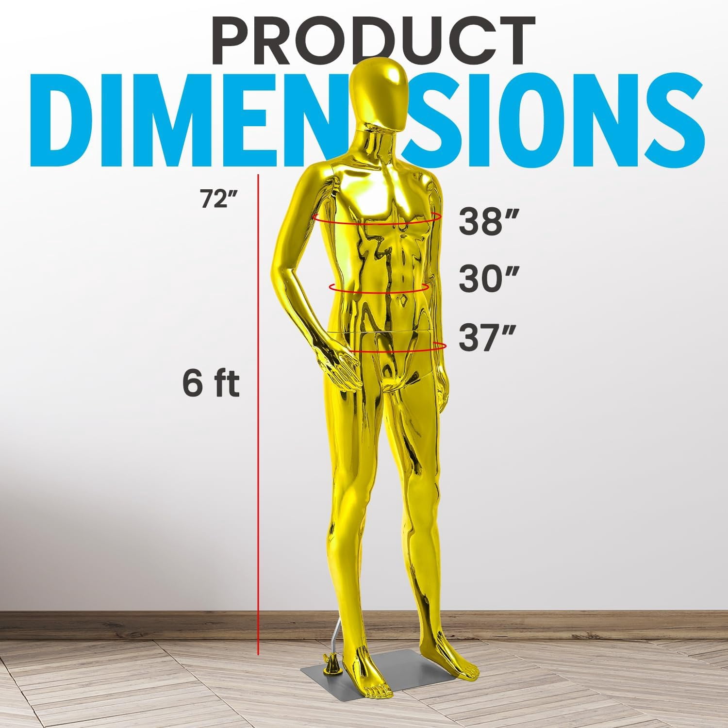 Male Mannequin - Premium Quality Construction, Detailed Dimensions for Realistic Proportions, Sturdy, Durable, and Secure, Versatile Display for Various Clothing Styles, Gold