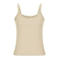 thumbnail image 5 of Pincandy Women's Fashionable And Sexy Camisole Round Neck Solid Color Basic Double Lined Scoop Neck Tank Tops Adjustable Cami Tank Summer Sleeveless Tops,Beige,L, 5 of 6