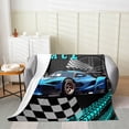 thumbnail image 5 of Twin 60x80 inch Flannel Blanket ,Race Car Throw Blanket Sports Car,Black White Buffalo Checkered Bed Blanket Square Grid Plaid Lattice Fleece Blanket for Living Room,Blue, 5 of 5