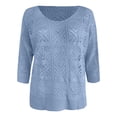thumbnail image 4 of Aihuaihua Women's Crochet Cover Up Tops Summer 3/4 Sleeve Hollow Out Off Shoulder Sweater Shirts Beach Swimsuit Coverup Dark Blue XXXL, 4 of 5