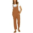 thumbnail image 2 of Puntoco Clearance Women'S Jumpsuit Casual Sleeveless Pockets Linen Rompers Long Playsuit Party Jumpsuits Coffee 10(XL), 2 of 9
