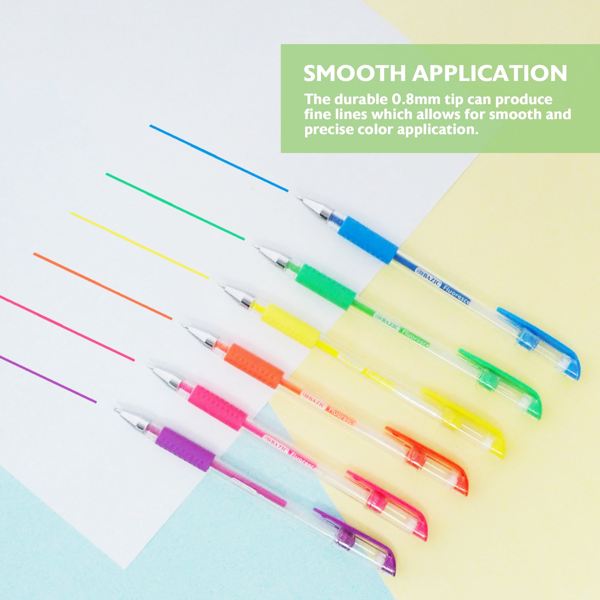BAZIC Essence Gel Pen 0.8mm Neon Color, Comfort Grip, (6/Pack), 24-Pack