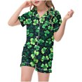 thumbnail image 3 of Odeerbi 2-12 Years Kids Boys Girls Summer St. Patrick's Day Satin Pajamas Notched Lapel Short Sleeve Loungewear Shorts Set Sleepwear Solid Color Pajama Sets Kids Boys Girls Clothes, 3 of 5