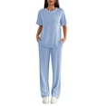 thumbnail image 3 of Ekouaer Lounge Sets for Women 2 Piece Matching Travel Outfits 2026 Loose Short Sleeve Top Wide Leg Pants Pockets, 3 of 6