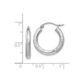 thumbnail image 3 of Real 14kt White Gold Satin and Diamond-cut 3mm Round Hoop Earrings; for Adults and Teens; for Women and Men, 3 of 3