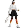 thumbnail image 5 of COEQINE Women Breathable Skirted Legging with Pockets Ruffle Pleated Comfy Athletic Tennis Skirt Flame Black Pattern Elastic Leggings with Skirts Fashion Full Length Yoga Leggings, L, 5 of 7