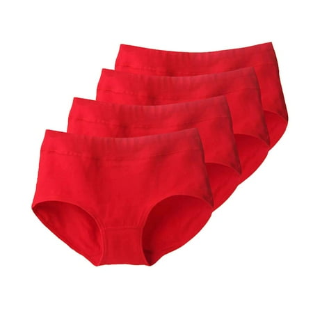 

AMZCH Women s Cotton Underwear Red Mid Waist Briefs Breathable Soft Ladies Stretch Panties The Birth Year Red Underpants 4Pack (Red-L)