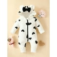 thumbnail image 3 of Baby Girls Jumpsuit, Long Sleeve Hooded Heart/Cow Pattern Bow Zipped Casual Romper Clothes, 3 of 10