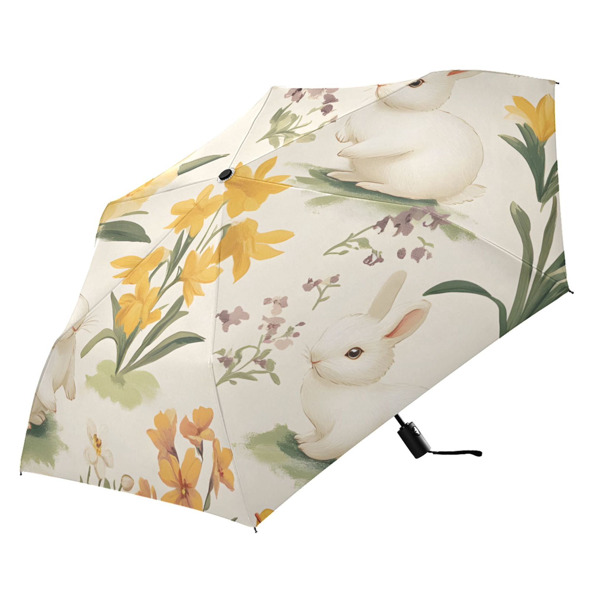 FORMRS Travel Umbrella Folding Auto Open Close Windproof Rain UV Protection, White Rabbits