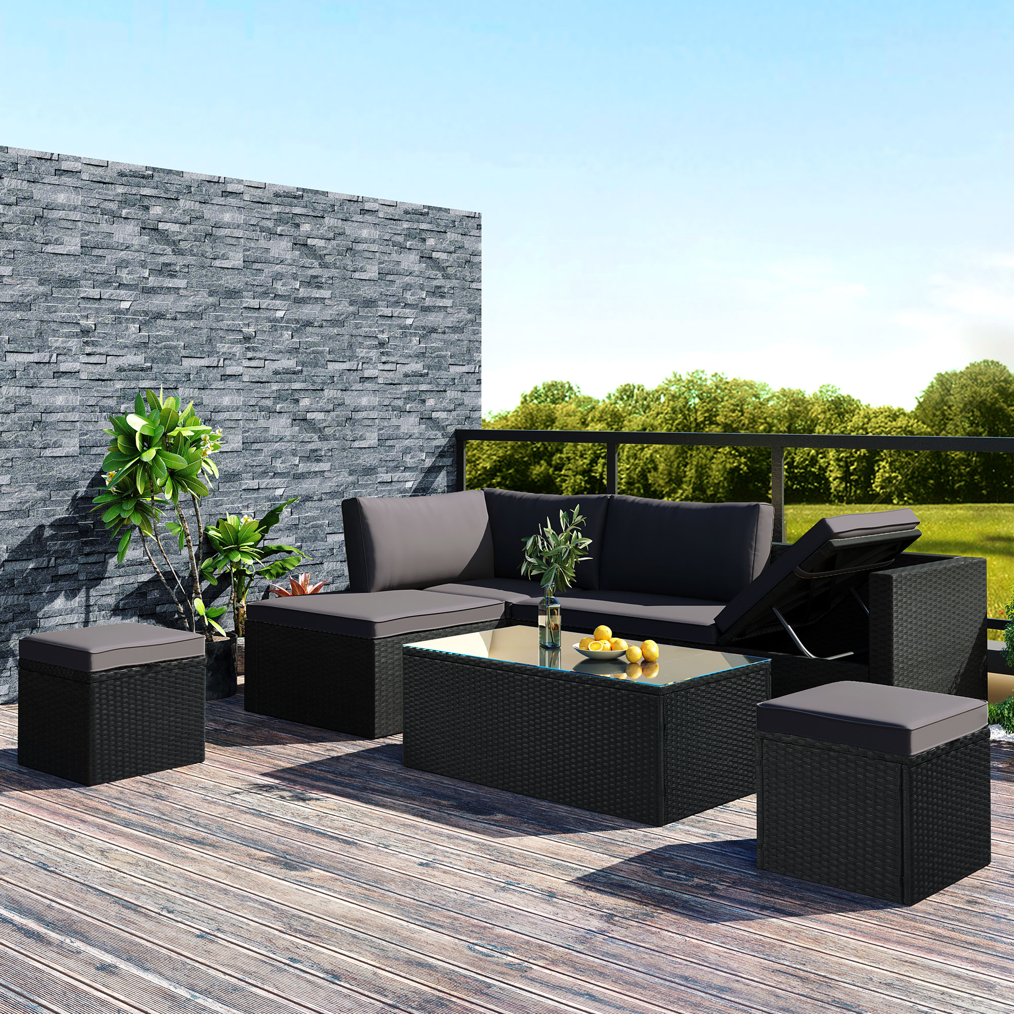 Patio Furniture Sets, Outdoor Sectional Sofa Set Wicker with Adjustable Seat Coffee Table and Ottoman, Outdoor Wicker Sofa Set for Backyard Porch Poolside Garden, Gray - image 1 of 10