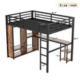 thumbnail image 6 of Queen Size Loft Bed Frame with Built-in Wardrobe and Desk, Heavy Duty Metal Loft Bed with Storage Shelves and Safety Guard Rails & Ladder, Easy Assembly, Mattress Not Included, Black, 6 of 9